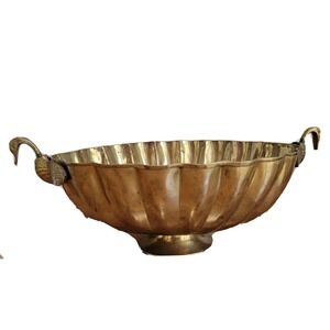VINTAGE Brass Pedastal Jardiniere Planter Oval Bowl Swan Head Brass Planter